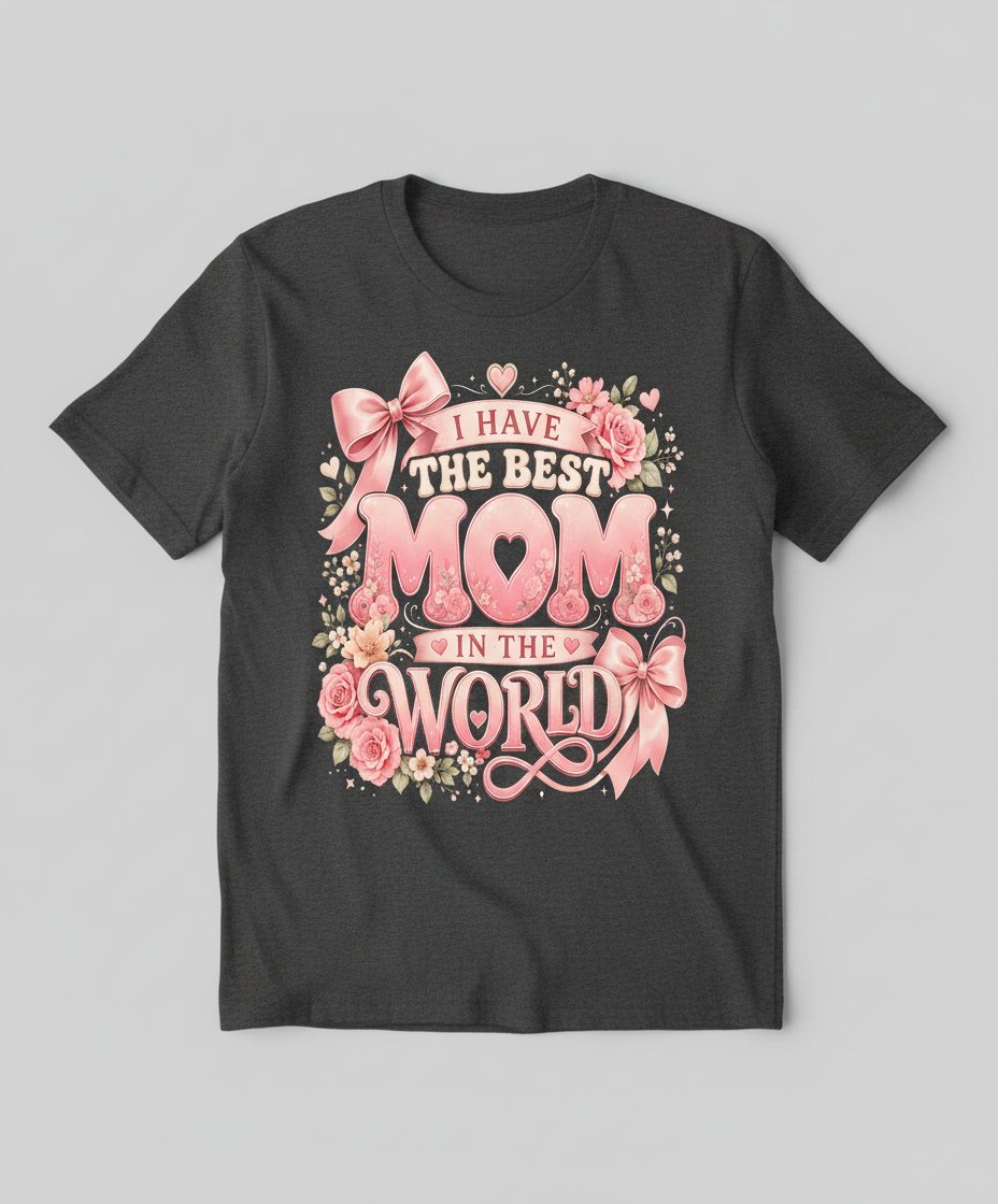 I Have the Best Mom in the World Mother's Day T-Shirt - product mockup - Dark Heather