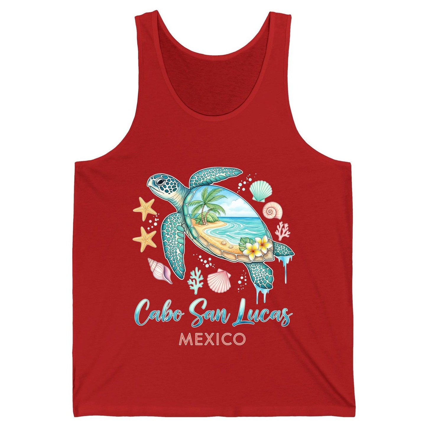 Cabo San Lucas Mexico sea turtle Tank Top Red product mockup