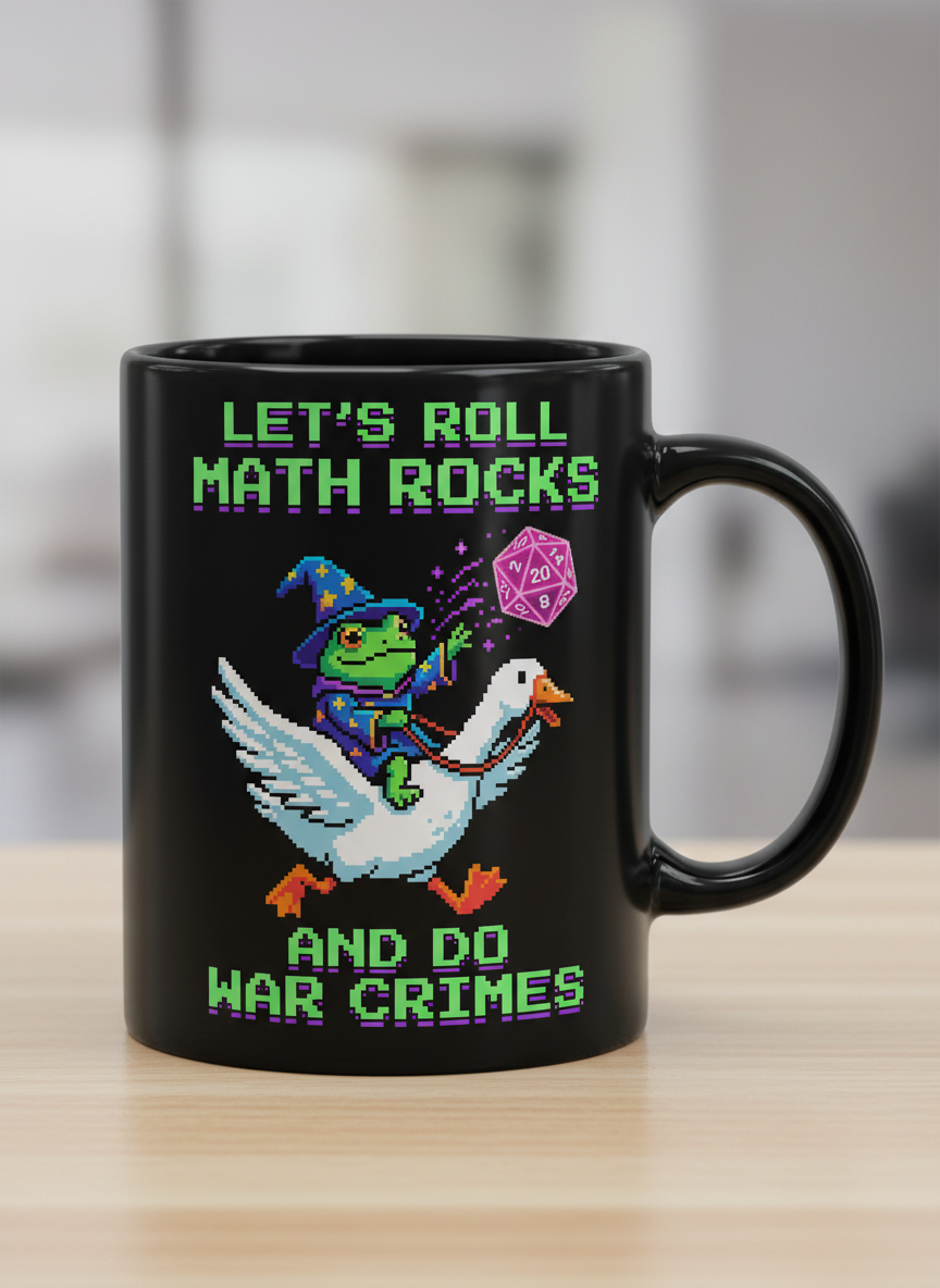 Let's Roll Math Rocks Frog Wizard Pixel Art TTRPG Design Black Mug - Black