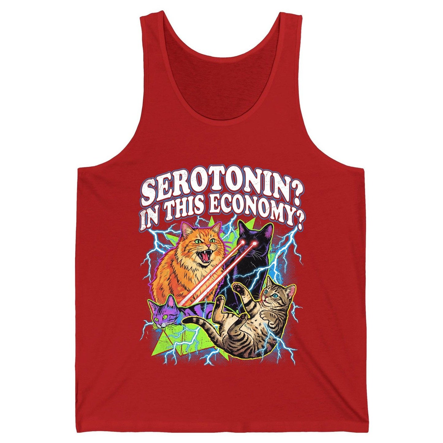 Serotonin in This Economy? cats Tank Top Red product mockup