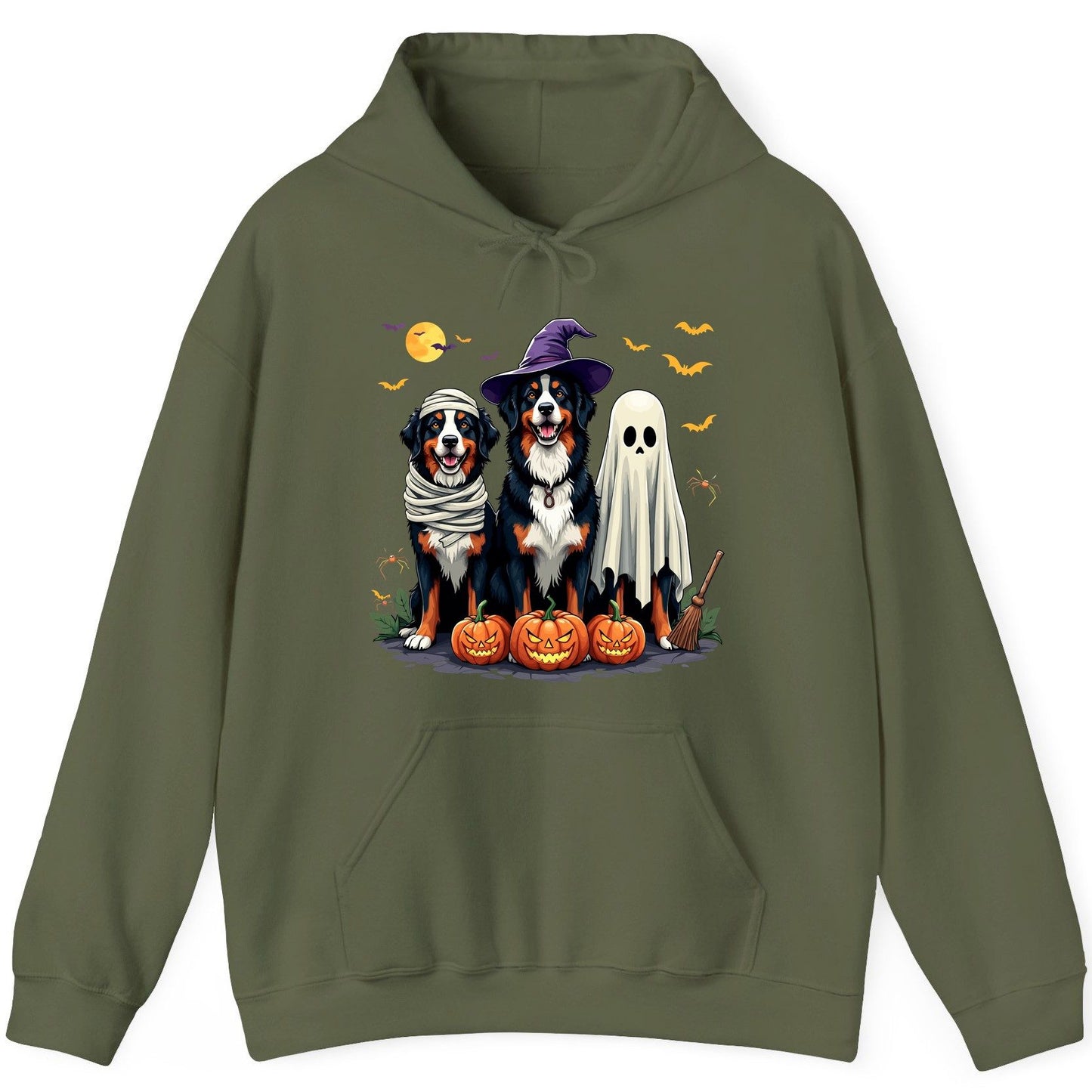 Halloween Bernese Mountain Dogs bernese mountain dog Hoodie Military Green product mockup