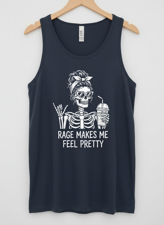 Rage Makes Me Feel Pretty Skeleton Messy Bun Tank Top - Navy