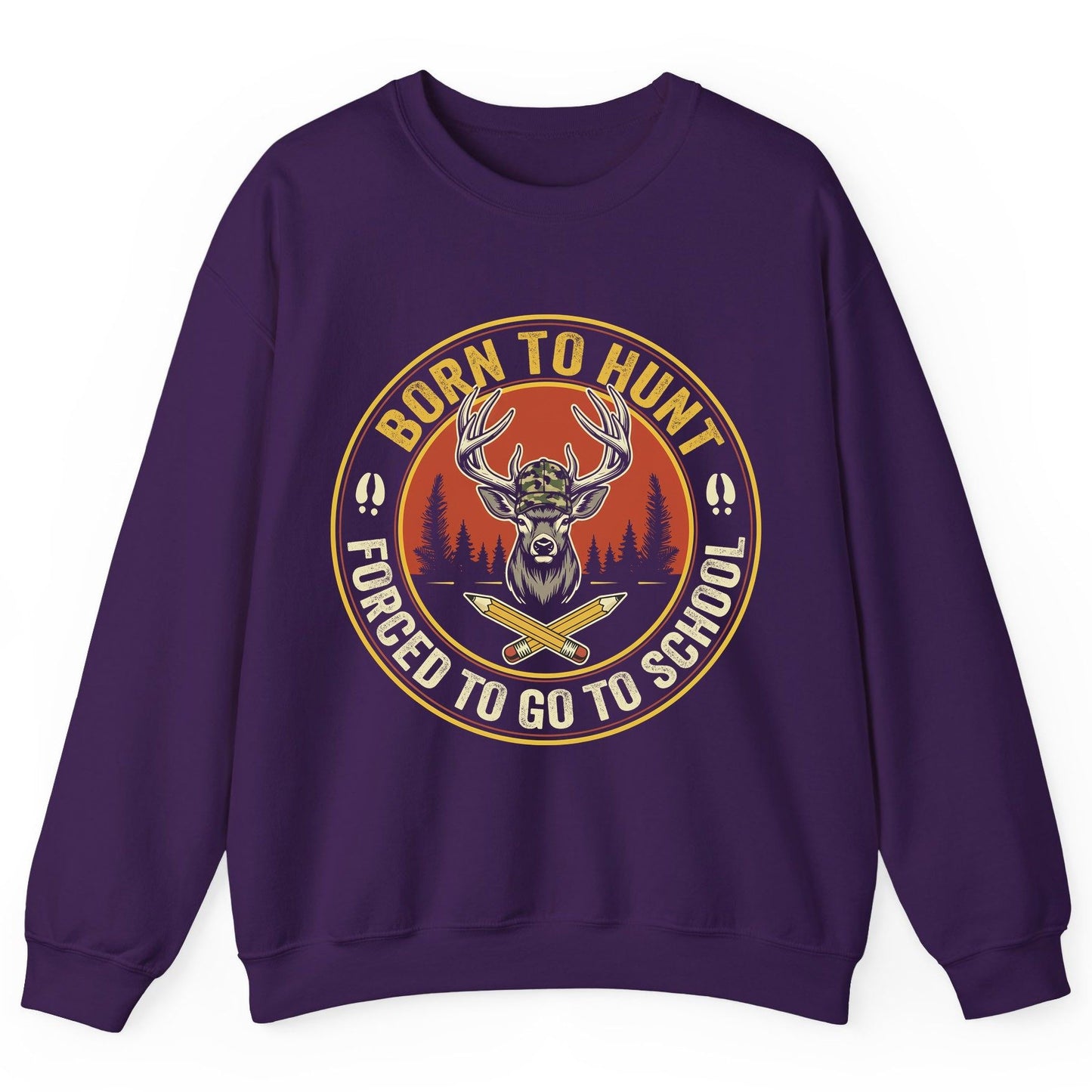 Born to Hunt Forced to Go to School hunting Sweatshirt Purple product mockup