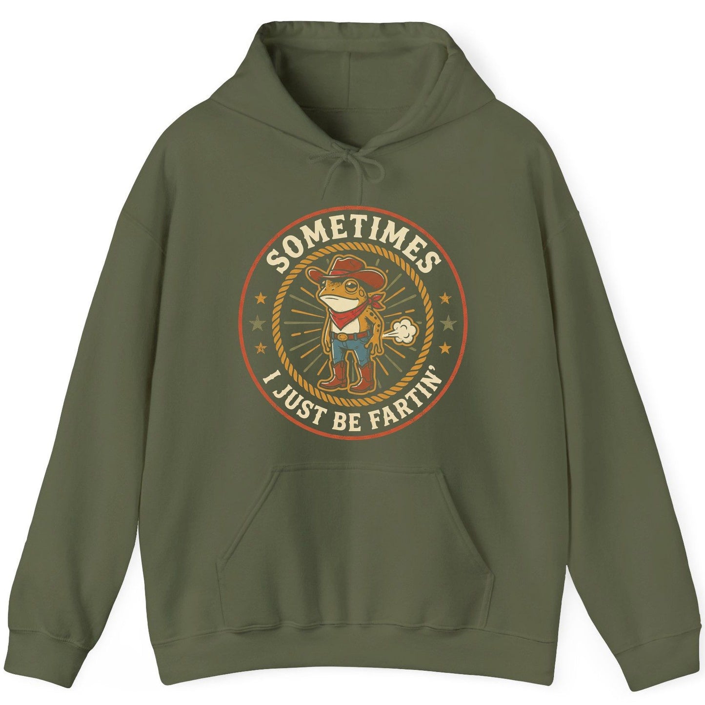 Sometimes I Just Be Fartin' cowboy frog Hoodie Military Green product mockup