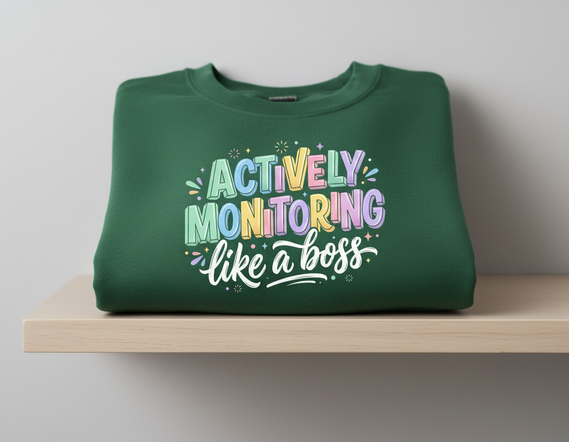 Actively Monitoring Like A Boss Funny Quote Sweatshirt - Forest Green