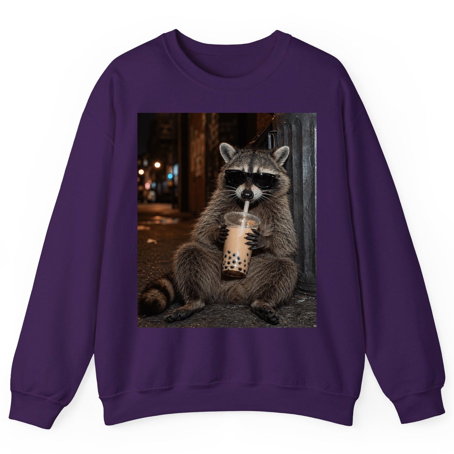 Cool Raccoon Bubble Tea Funny Lovers Sweatshirt - product mockup - Purple