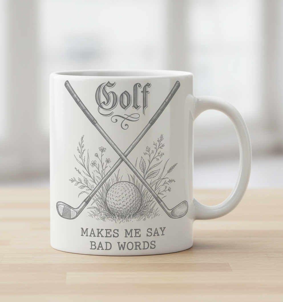 Funny Golf Makes Me Say Bad Words Vintage Design White Mug - White