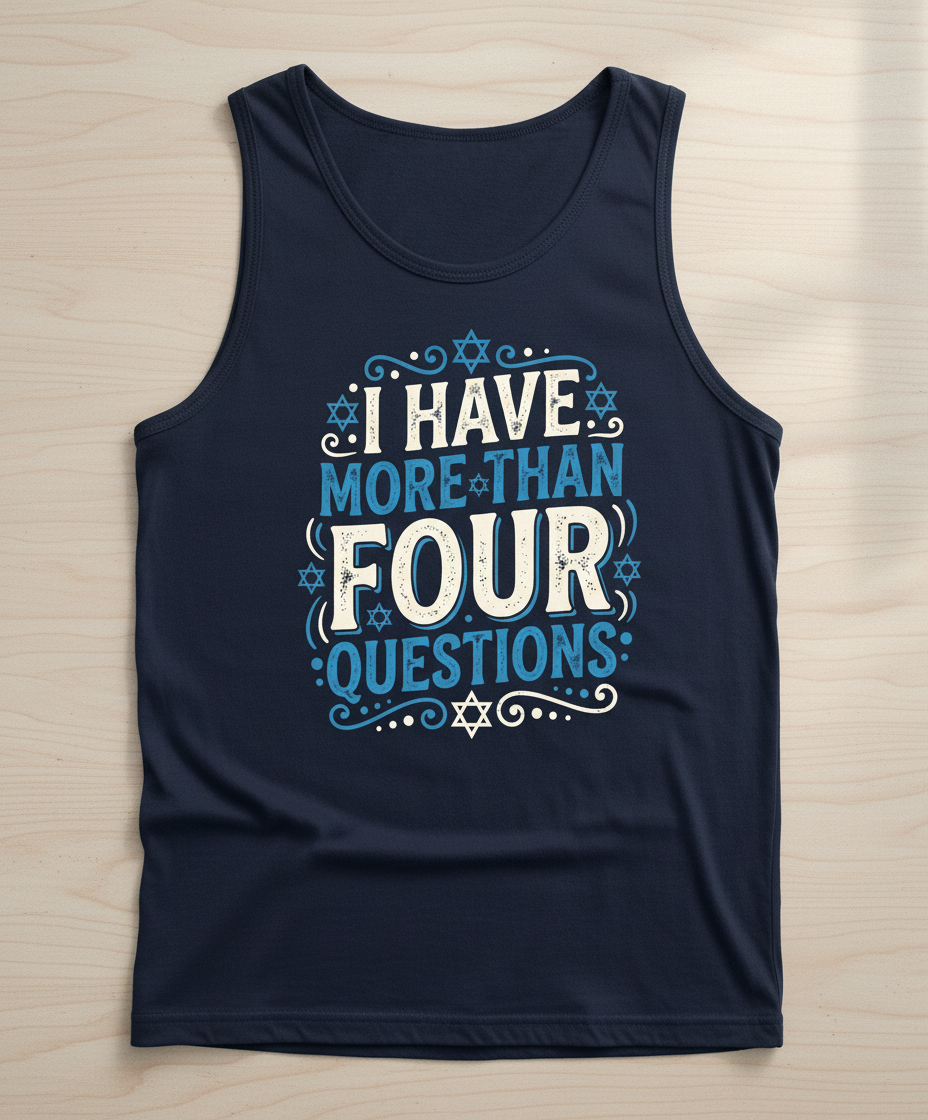 I Have More Than Four Questions Passover Seder Design Tank Top - Navy