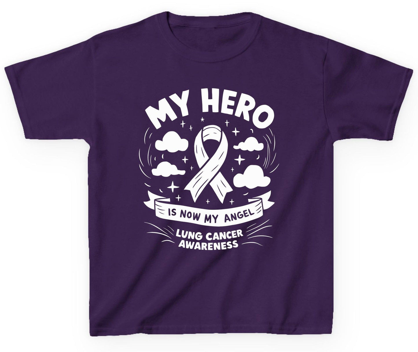 My Hero Is Now My Angel Lung Cancer Awareness lung cancer awareness Youth T-Shirt Purple product mockup