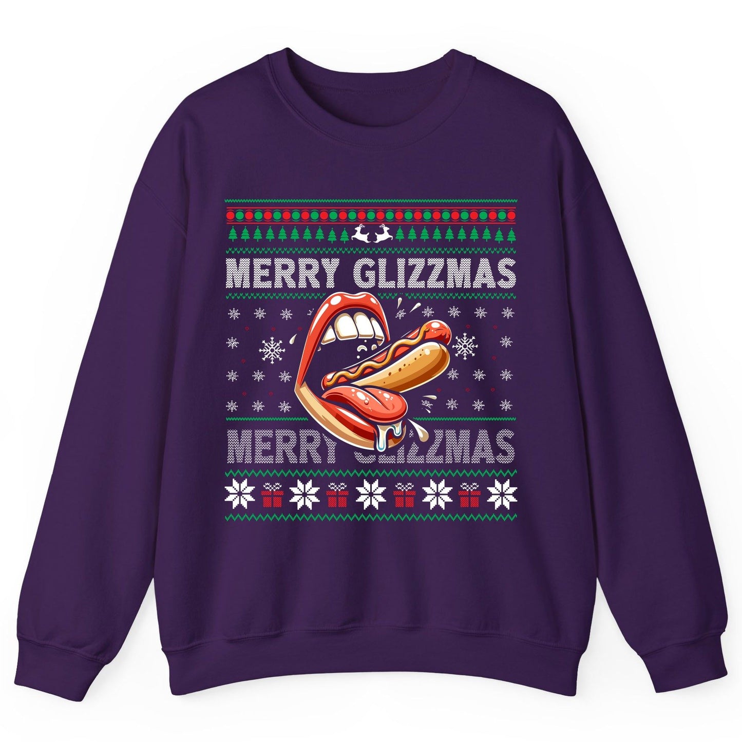 Merry Glizzzmas hot dog Sweatshirt Purple product mockup