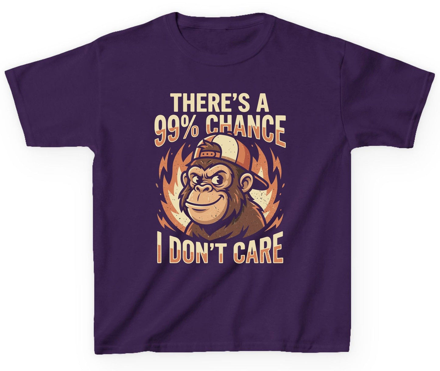 There's a 99% Chance I Don't Care monkey Youth T-Shirt Purple product mockup