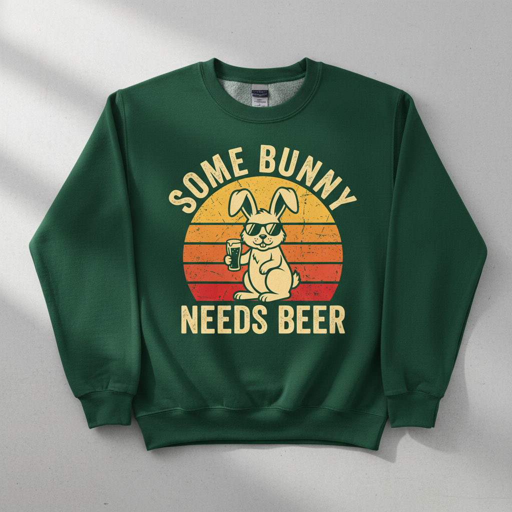 Some Bunny Needs Beer Funny Retro Design Sweatshirt - Forest Green