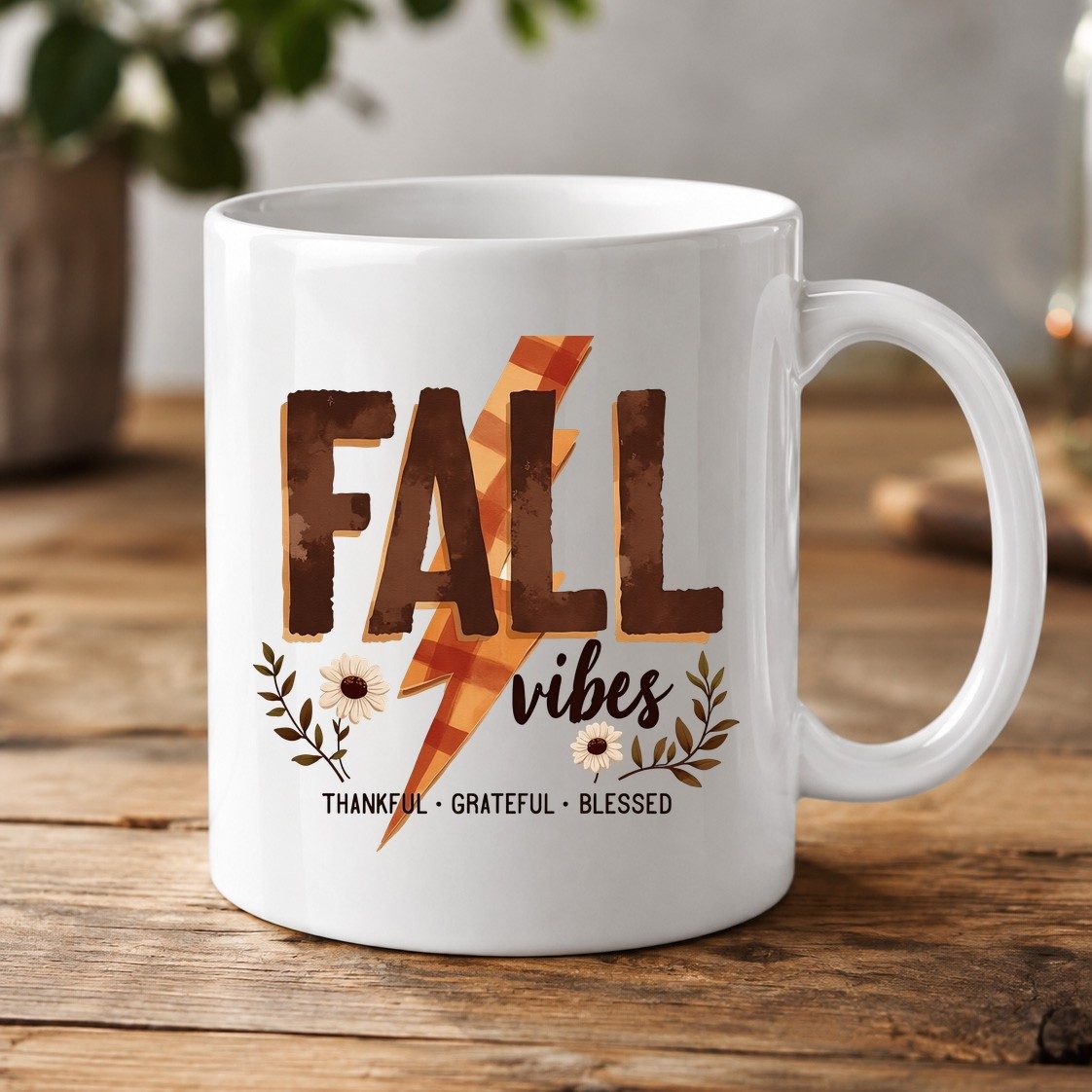 Fall Vibes Thankful Grateful Blessed autumn White Mug White product mockup