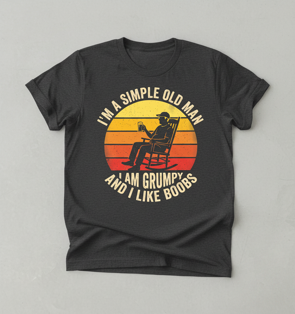 Simple Old Man Grumpy Funny Retro Sunset T-Shirt - Dark Heather