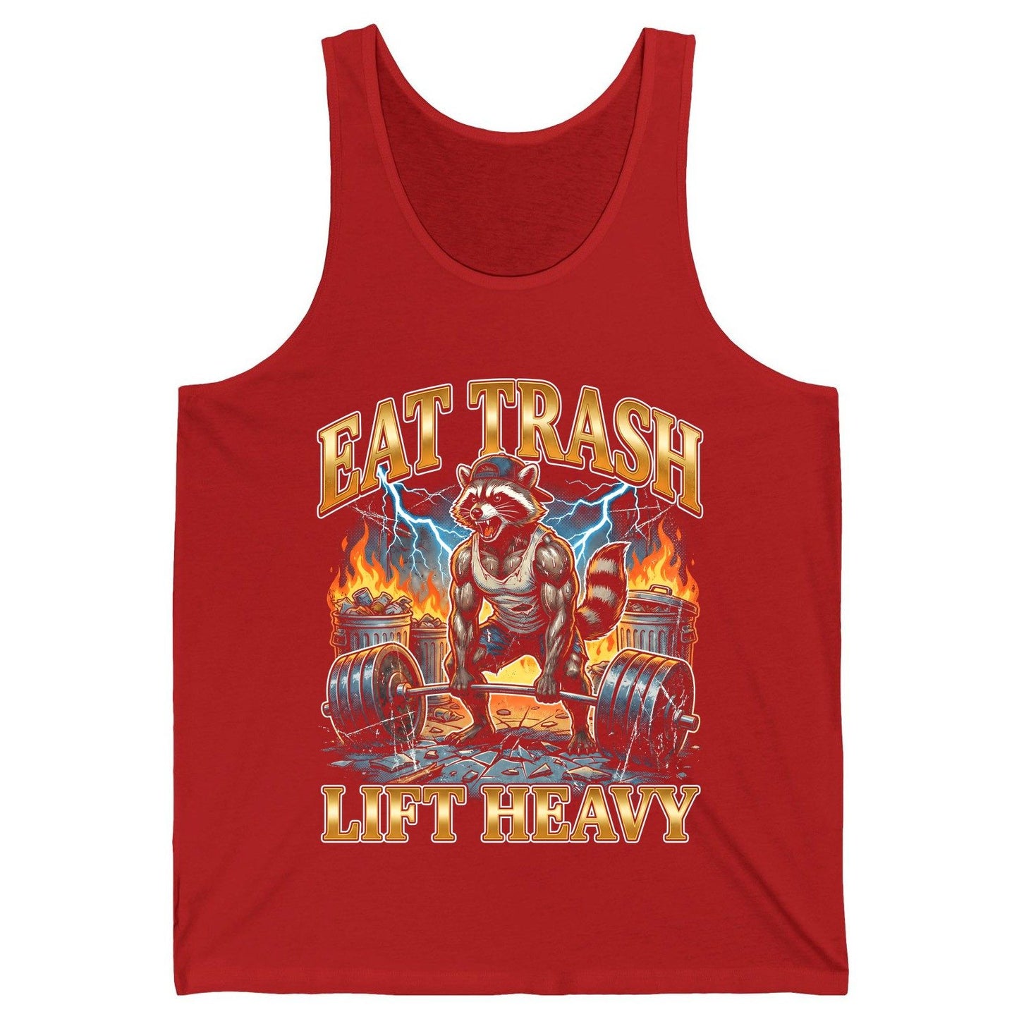 Eat Trash Lift Heavy raccoon Tank Top Red product mockup
