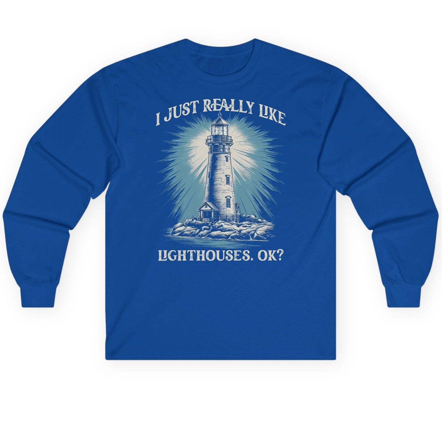 I Just Really Like Lighthouses, Ok? lighthouse Long Sleeve Tee Royal product mockup