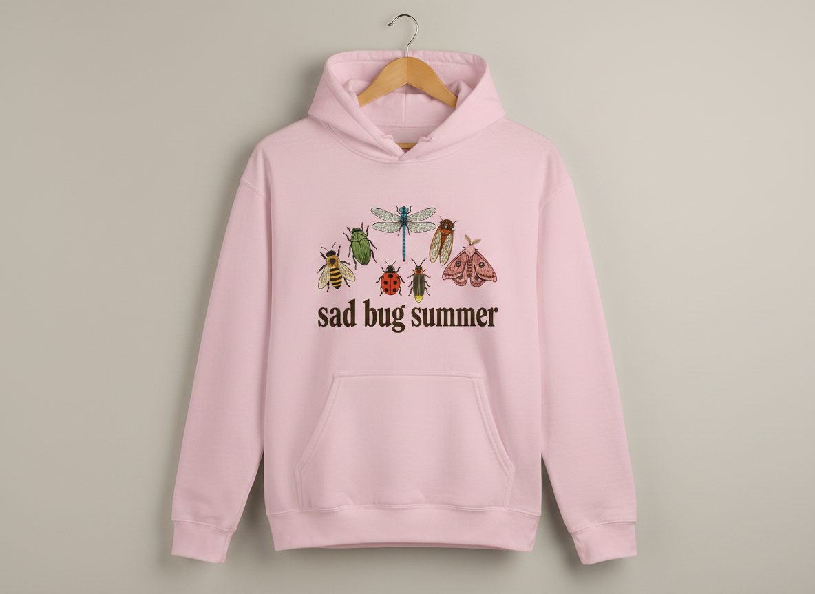 Sad Bug Summer Retro Enthusiasts Hoodie - product mockup - Light Pink