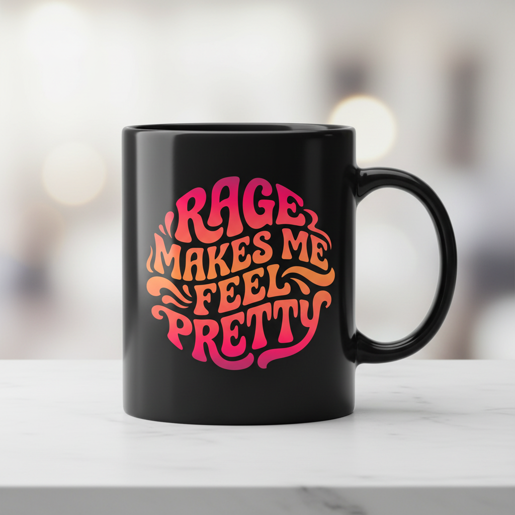 Rage Makes Me Feel Pretty Retro 70s Typography Black Mug - Black
