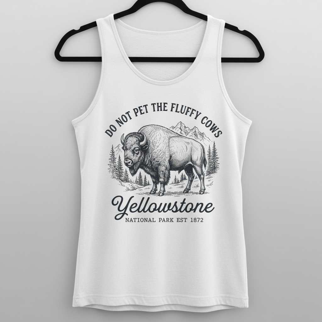 Do Not Pet The Fluffy Cows Yellowstone Bison Vintage Design Tank Top - White
