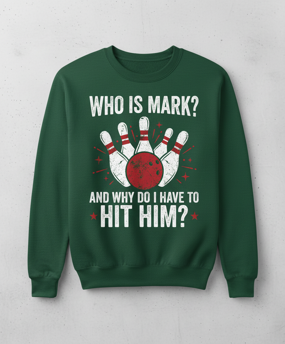 Funny Bowling Pun Who Is Mark? Design Sweatshirt - Forest Green
