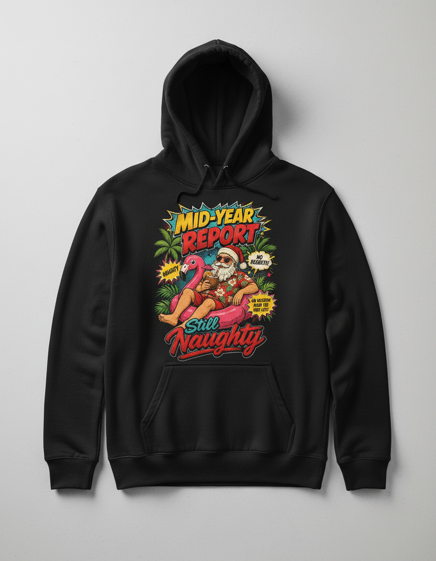 Santa's Mid-Year Report Naughty Vacation Hoodie - Black