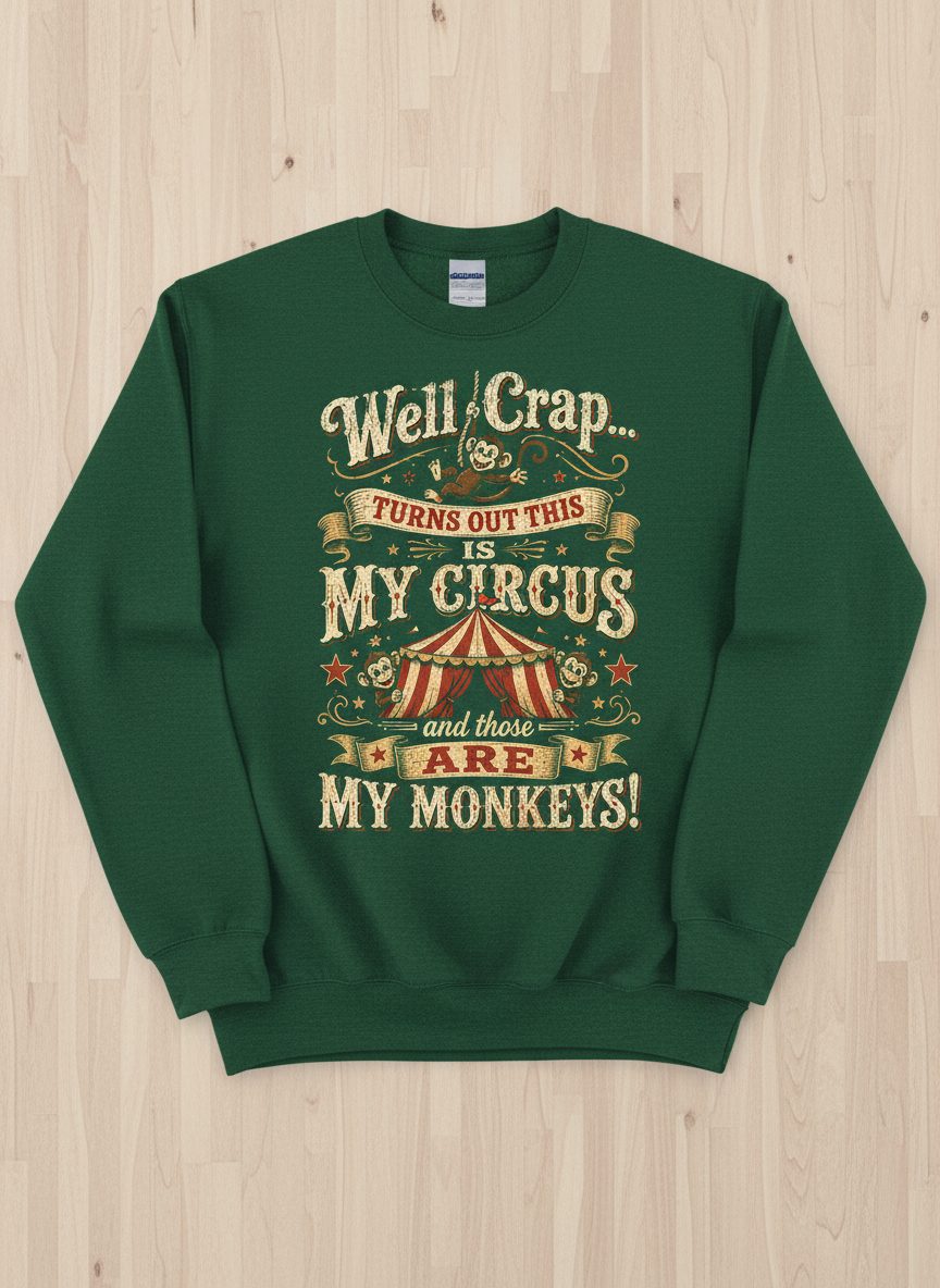 Turns Out This Is MY CIRCUS and Those Are MY Monkeys Sweatshirt - product mockup - Forest Green