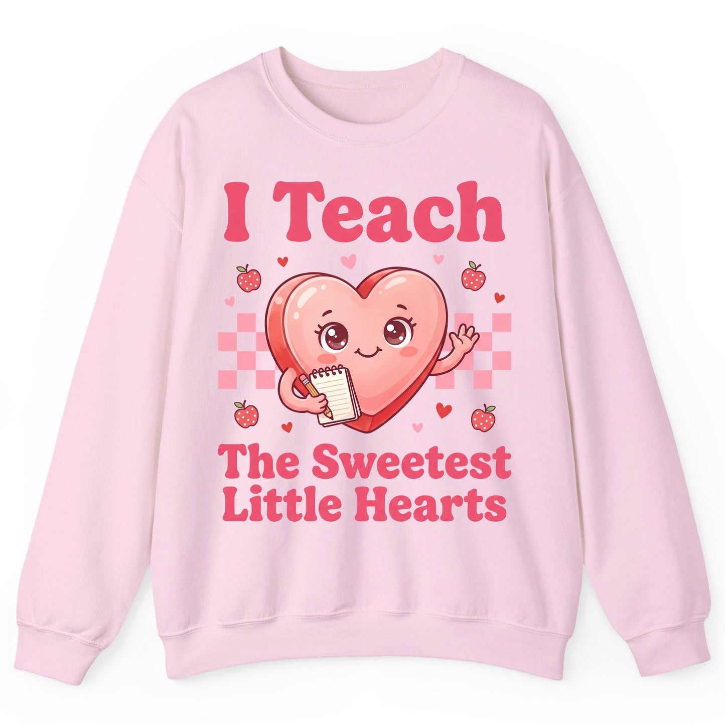 I Teach the Sweetest Little Hearts teacher Sweatshirt Light Pink product mockup