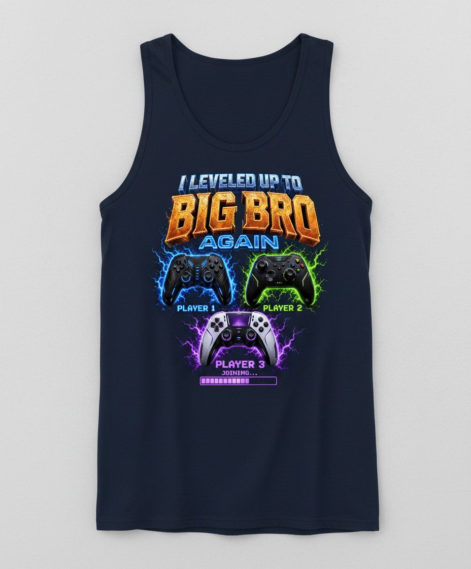 I Leveled Up to Big Bro Again Gamer Brother Tank Top - product mockup - Navy