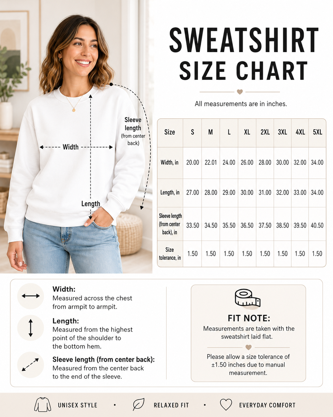 Sweatshirt Size chart