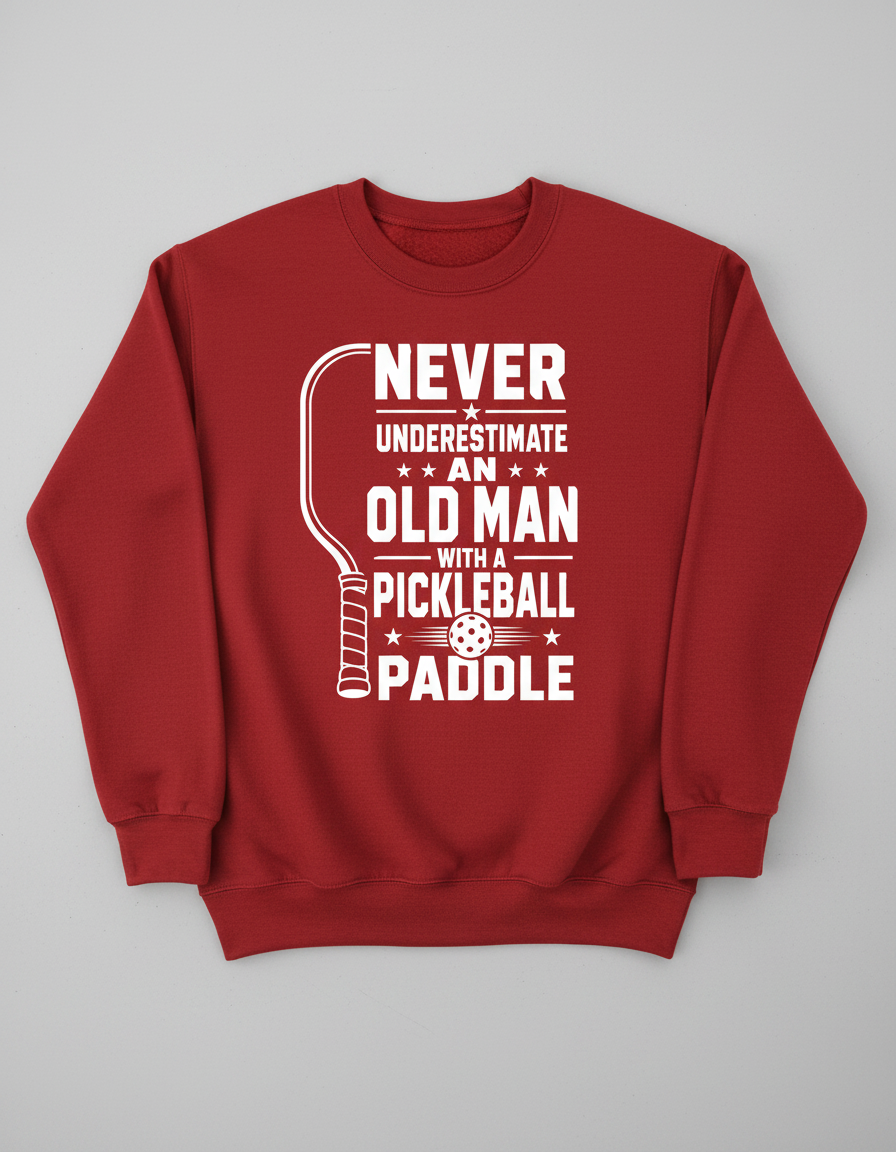 Never Underestimate An Old Man With A Pickleball Paddle Sweatshirt - Red