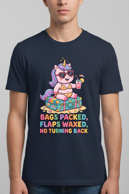 Funny Unicorn Vacation Quote Bags Packed Flaps Waxed T-Shirt - Navy