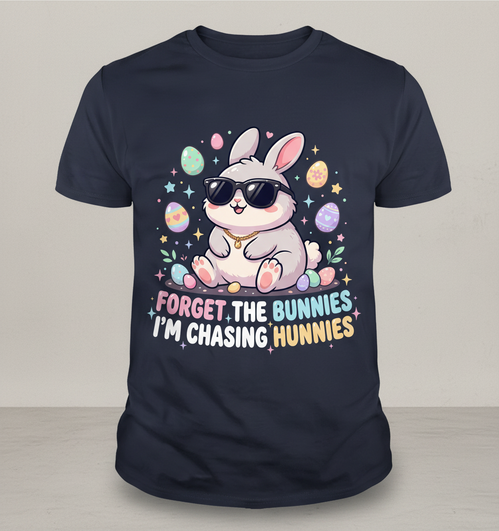 Cool Easter Bunny Chasing Hunnies Funny Design T-Shirt - Navy
