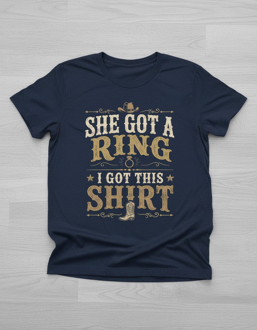 SHE GOT a RING I GOT THIS SHIRT Funny Bachelor Party T-Shirt - product mockup - Navy