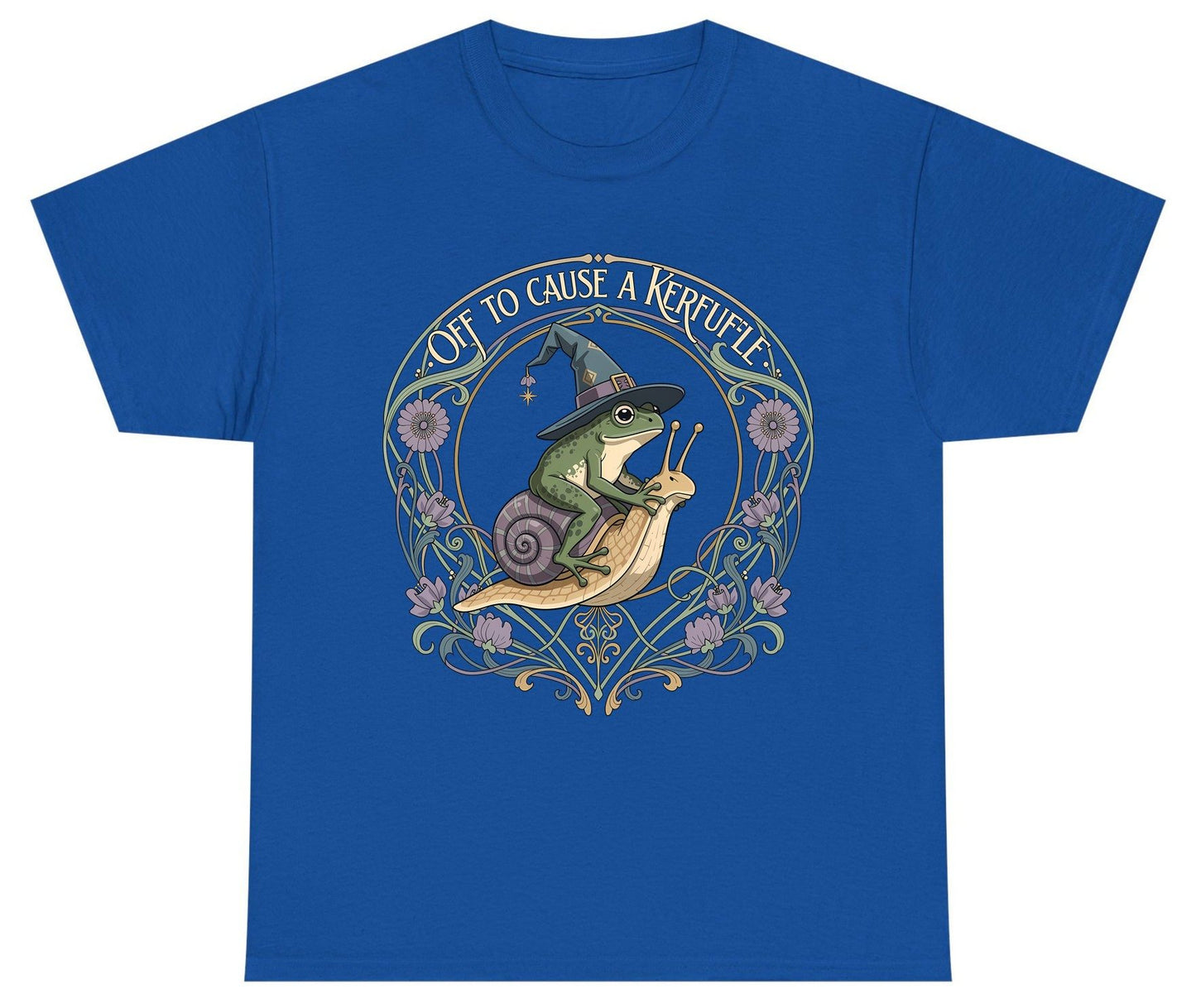 Off to Cause a Kerfuffle frog riding a snail Youth T-Shirt Royal product mockup