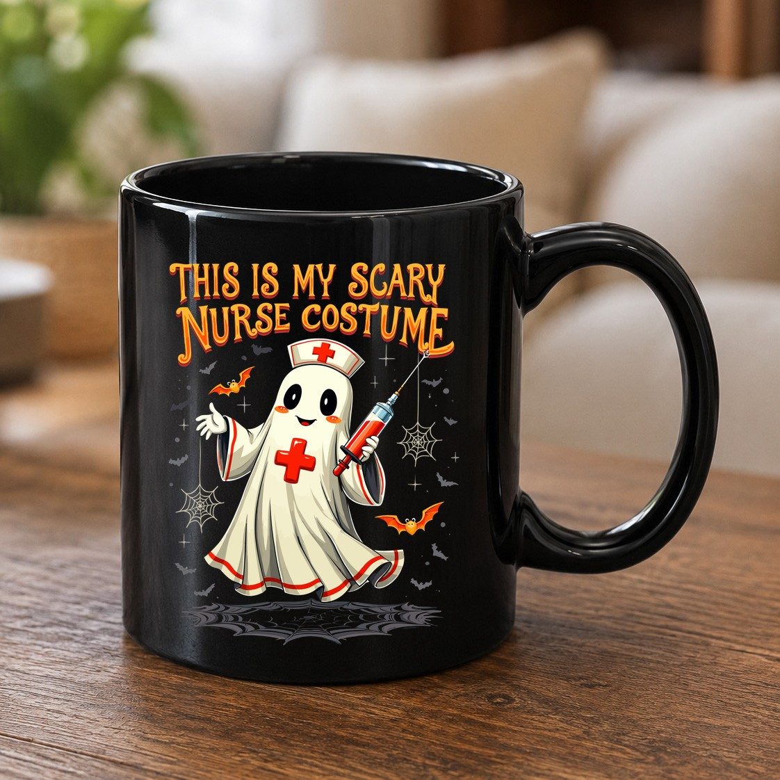 This Is My Scary Nurse Costume Halloween ghost nurse Black Mug Black product mockup