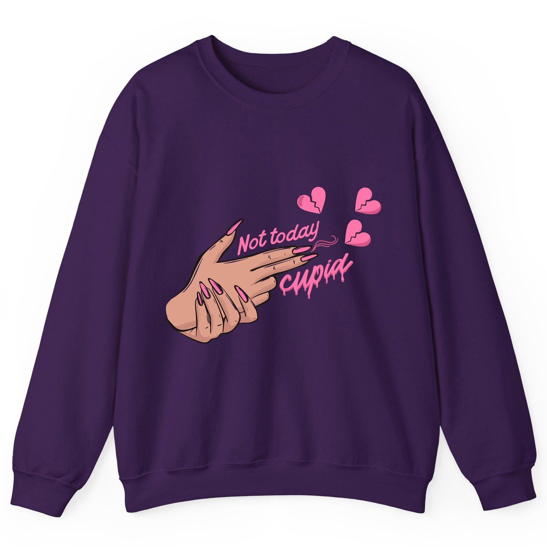 Not Today Cupid anti-Valentine's Day Sweatshirt Purple product mockup