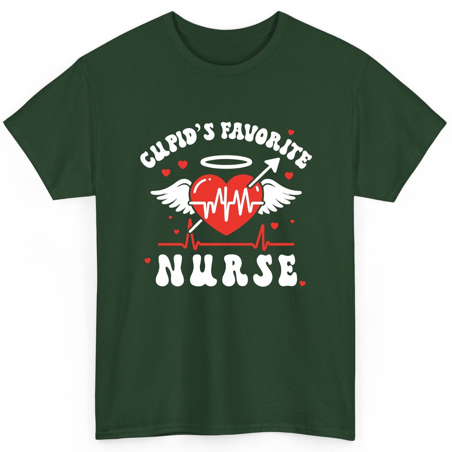 Cupid's Favorite Nurse nursing T-Shirt Forest Green product mockup