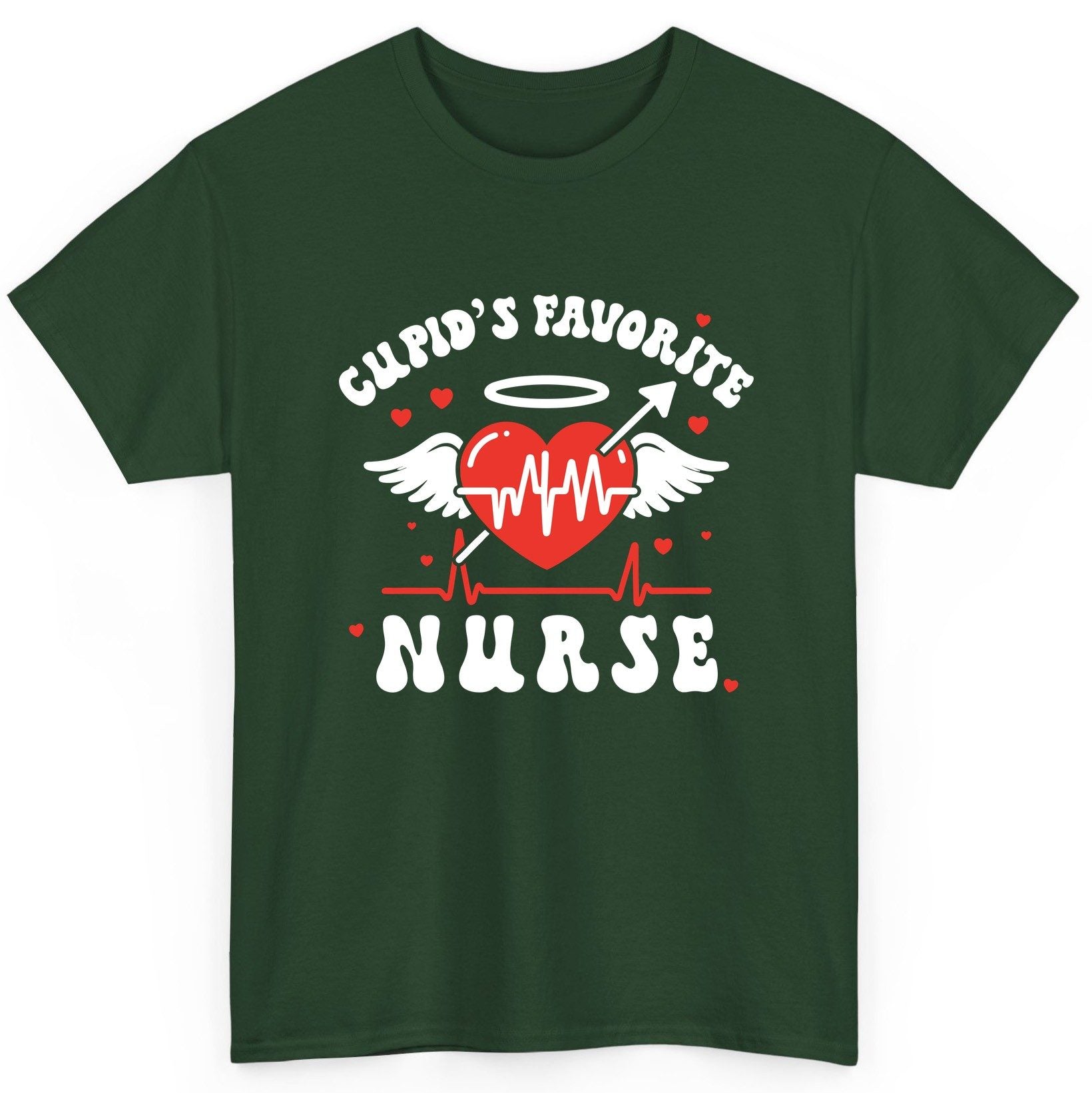 Cupid's Favorite Nurse nursing T-Shirt Forest Green product mockup