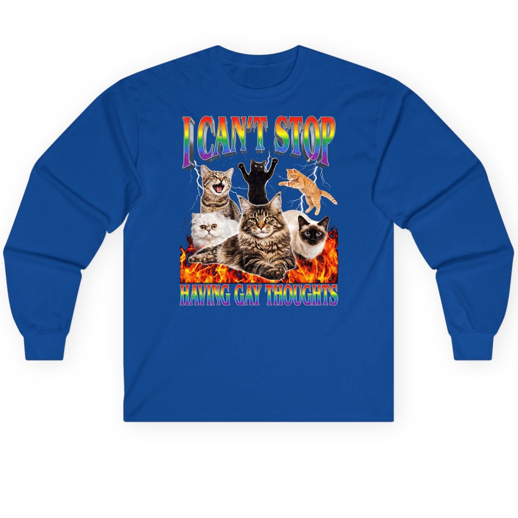 I Can't Stop Having Gay Thoughts cats Long Sleeve Tee Royal product mockup
