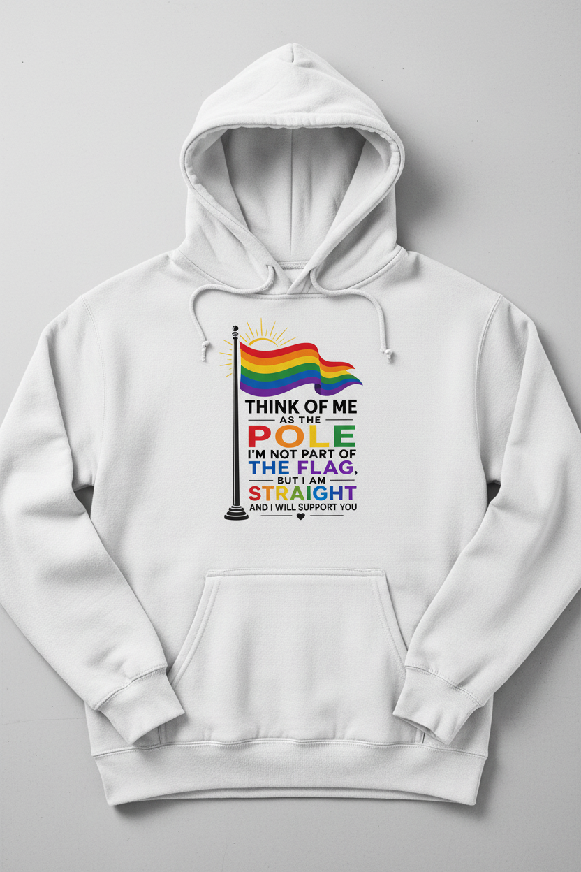 Straight Ally Pride Flag Pole Support Design Hoodie - White