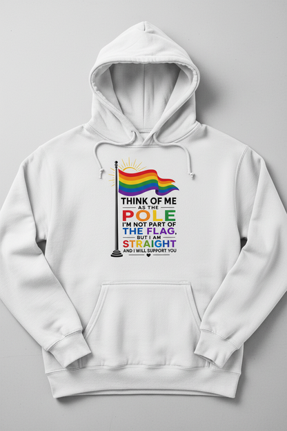 Straight Ally Pride Flag Pole Support Design Hoodie - White