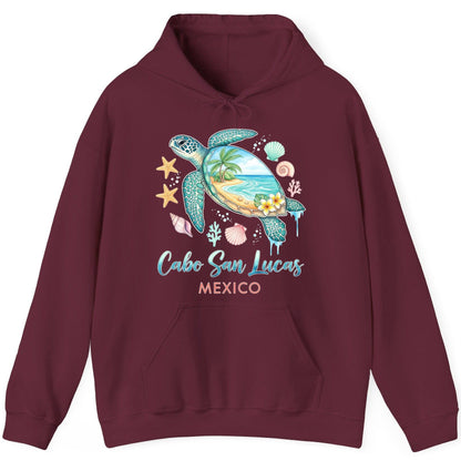 Cabo San Lucas Mexico sea turtle Hoodie Maroon product mockup