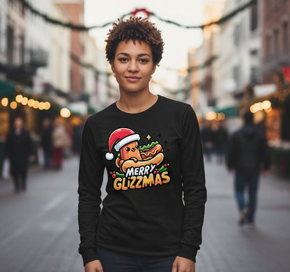 Merry Glizzmas hot dog Long Sleeve Tee Black lifestyle mockup