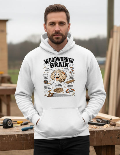 Woodworker Brain Funny Woodworking Hoodie - lifestyle model mockup - White