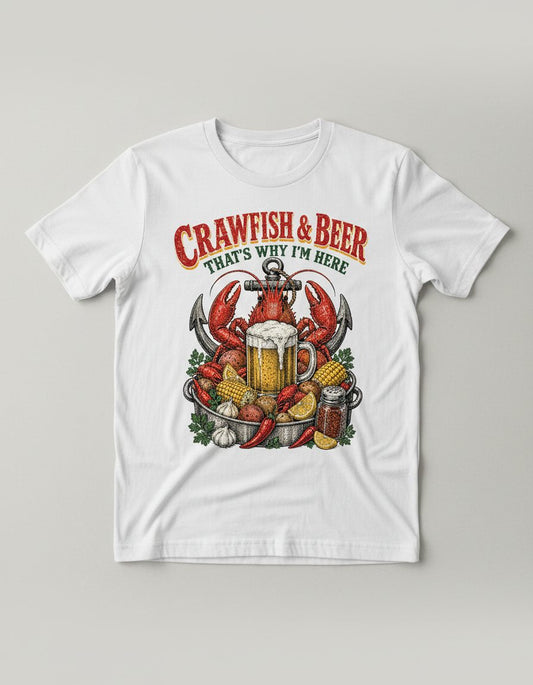 Crawfish & Beer That's Why I'm Here Retro Boil T-Shirt - product mockup - White