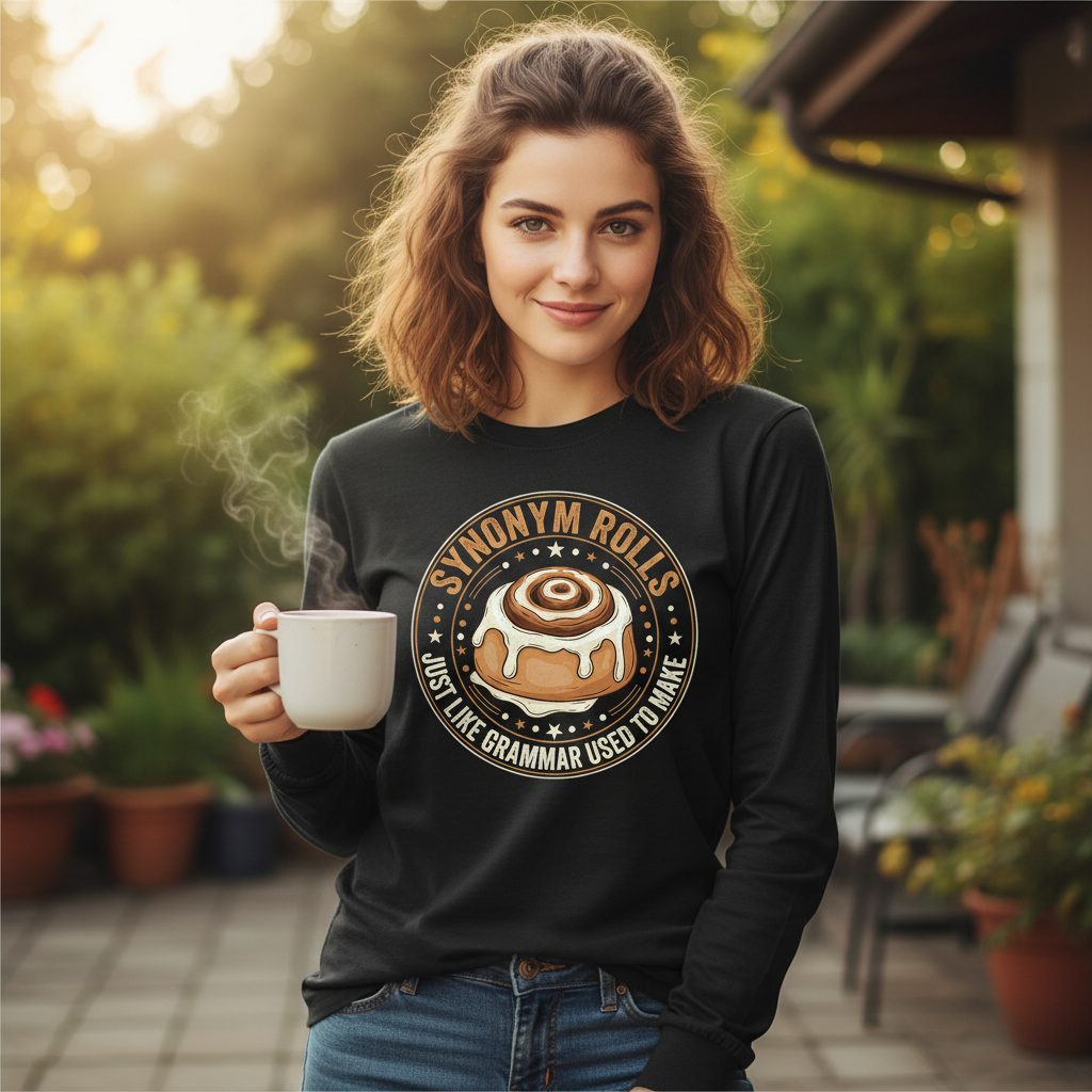 Synonym Rolls Just Like Grammar Used to Make grammar puns Long Sleeve Tee Black lifestyle mockup