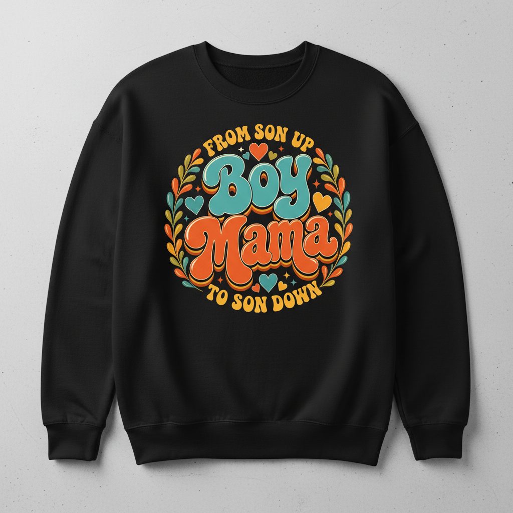 From Son Up to Son Down Boy Mama Retro Mothers of Sons Sweatshirt - product mockup - Black