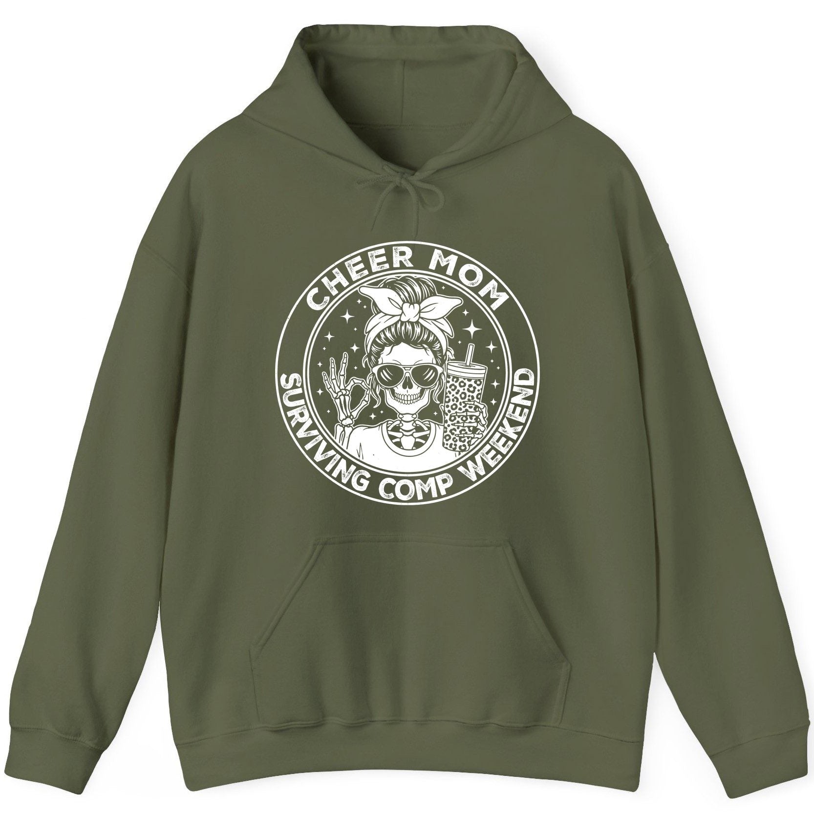 Cheer Mom Surviving Comp Weekend cheer mom Hoodie Military Green product mockup