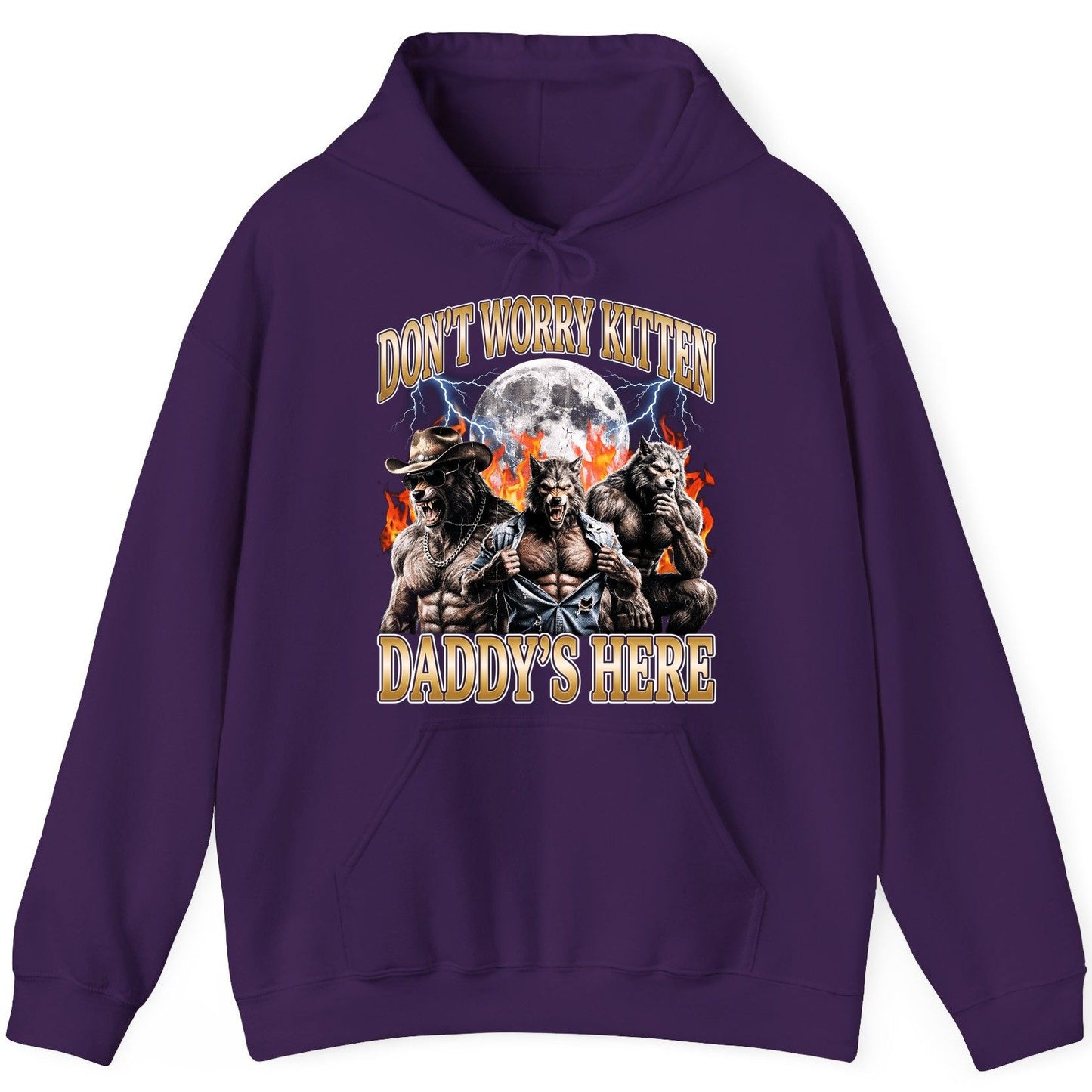 Don't Worry Kitten Daddy's Here werewolves Hoodie Purple product mockup