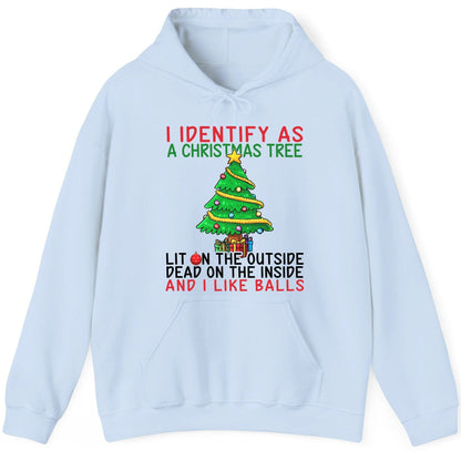 I Identify as a Christmas Tree and I Like Balls Christmas humor Hoodie Light Blue product mockup